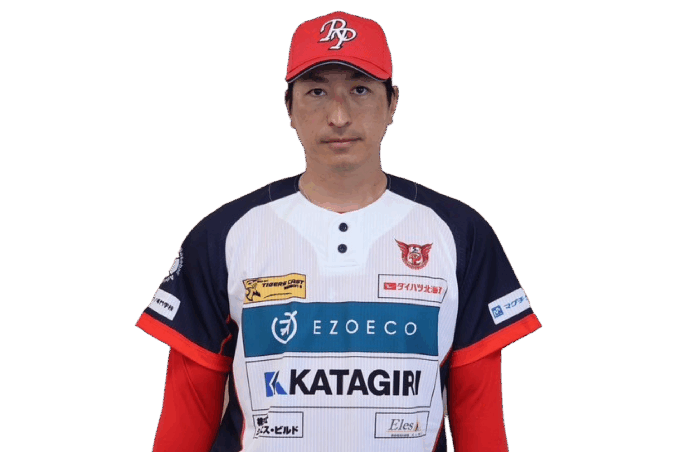 背番号77の新垣　勇人コーチがユニフォーム姿で正面を向いている